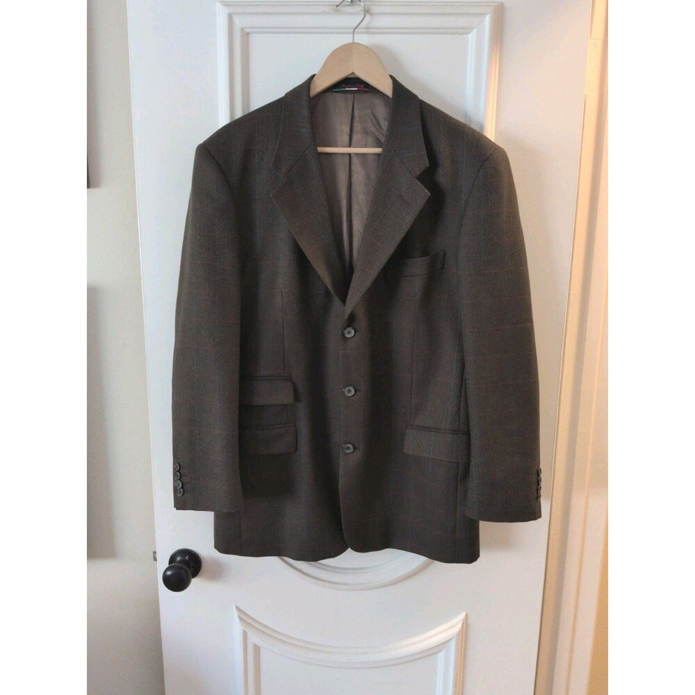 Acquaviva Mens Brown Wool Herringbone/Windowpane  Blazer Italy Sport Coat